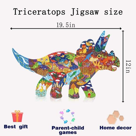 Jigsaw Puzzles for Kids Adults 150 Pieces Unique Shaped Dinasour Triceratop - Picture 4 of 11